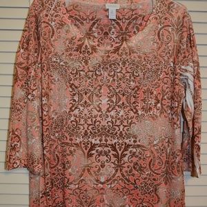 Chico's Melon & Brown Top- size 2